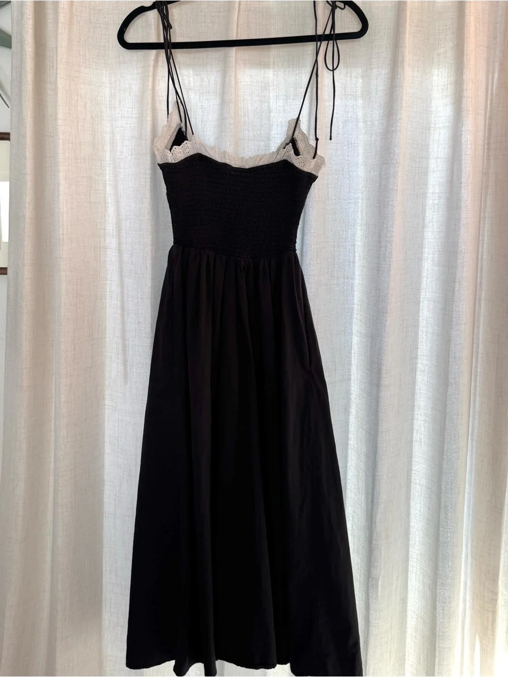 For Love And Lemons Bethany Black Midi Dress with White Lace Trim - Picture 3 of 6